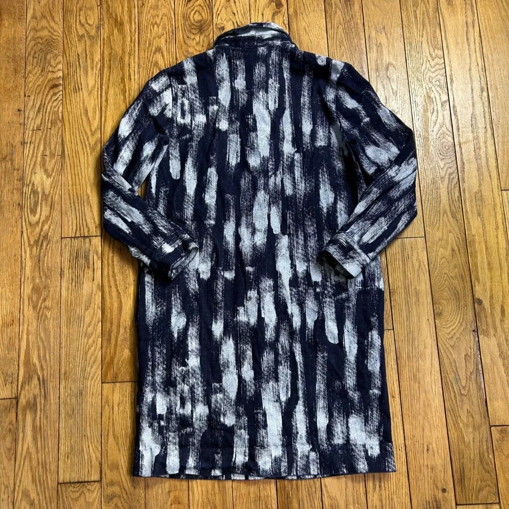 COS Abstract Brushstroke Denim Shirt Dress Navy Blue White Midi Size 36 US 6 - Picture 2 of 5